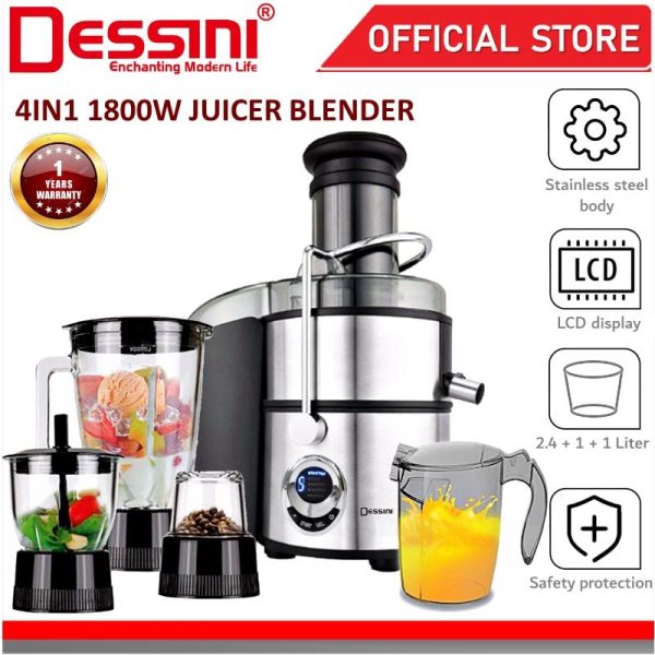 DESSINI ITALY 4 IN 1 LCD Display Blender Grinder Chopper Mixer Miller Juicer Extractor Smoothie Ice Crusher Pengisar