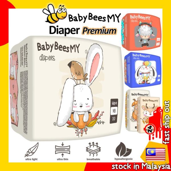 BabyBeesMY Diapers Ultra Thin Super Premium Grade tape pants diapers newborn baby bees pull up lampin bayi diaper murah baby diapers anti bocor diapers tape