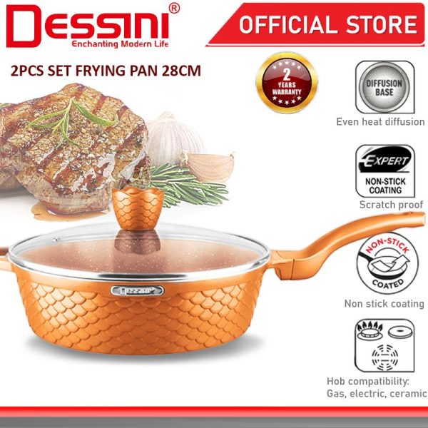 DESSINI ITALY GGFFP-28 Frying Pan Granite Die Cast Aluminium Non Stick Casserole Pot Bowl Cookware Tool PERIUK (28cm)