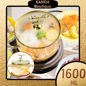 1600ml Household Casserole Instant Noodle Pot Student Milk Pot Gold High Temperature Resistant Can Be Used For Frying, Boiling Soup, Cooking Gas Stove Can Be Used periuk cantik tahan panas