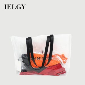 Beg Pantai Berkapasiti Besar, IELGY, Diperbuat daripada PVC, Beg Lutsinar, Beg Bahu Biru Putih