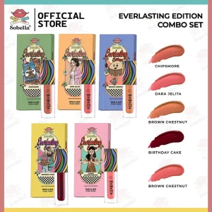 Lipmatte Sobella Everlasting Edition - Chipsmore, Puteri Gunung Ledang, Brown Chestnut, Dara Jelita, Birthday Cake