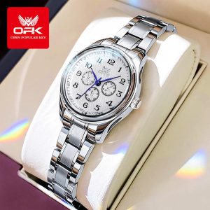 OPK Jam Tangan Perempuan Wanita Original Waterproof Quartz Movement Stainless Steel Business Fashion Luxurious Women Watch 6012 Rotundity Bahan logam dalam stok Banyak warna Pejabat parti pemberian hadiah Garanti 1 tahun