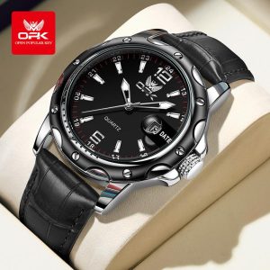 OPK Tali Keluli Tahan Karat Asli Kalis Air Lelaki Tali Logam Bulat Jam Gelap Watches 6026 Tali Kulit Pelbagai Warna Sesuai untuk Perniagaan Pejabat dan Pesta Didatangkan dengan Alat Pelarasan Waranti 1 Tahun Warna Putih dan Hitam Item Hadiah