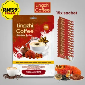 Lingzhi Coffee Promaxx, 15 sachet, 300g, Kopi 8 herba dalam 1 sachet