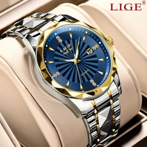 LIGE fashion original watch for men women stainless steel waterproof unisex quartz jam tangan lelaki + box
