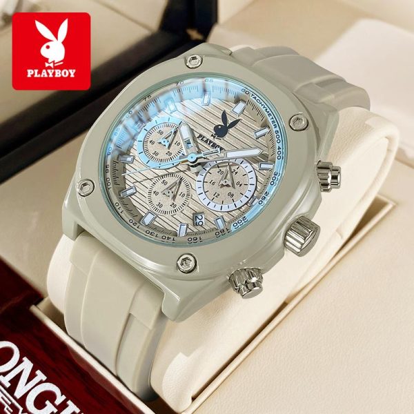 PLAYBOY G3060 Jam Tangan Lelaki Original Kalis Air Asli Dengan Kotak Viral Tali Silikon Fesyen Tersedia dalam Warna Putih Hitam Biru Kuning Kelabu with Luxury Box Rotundity Bahan logam dalam stok Warna berbilang Pejabat parti pemberian hadiah Watches