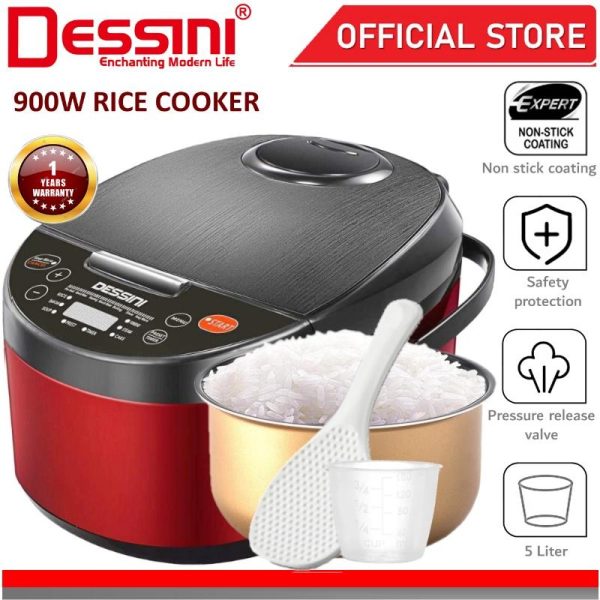 DESSINI ITALY Electric Digital Rice Cooker Non-stick Stainless Steel Inner Pot Steamer Pengukus Periuk Nasi (5L)