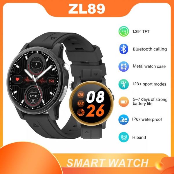 Jam Tangan Pintar, ZL89, Bezel Keluli Tahan Karat 1.39-inci, Skrin HD, 100 + Mod Sukan, Permainan Terbina dalam, Kawalan Suara AI, Kalis Air IP67, Jam Tangan Pintar