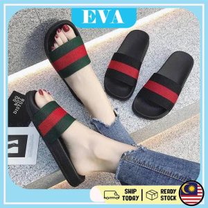 READY STOCK EVA Women Sandals Lady Net Inflared Striped Slipper Fashion