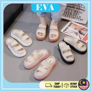 READY STOCK EVA Women Slipper Double Strap Cartoon Casual Thick Platform Slippers Selipar Perempuan Wanita Kasut Kasual