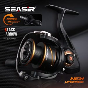 SEASIR Black Arrow Spinning Fishing Reel Screw-in aluminum handle Power handle 5+1BB Metal Main Gear Smoother Aluminum Spool Strong Drag Waterproof High-Quality Fishing Reel