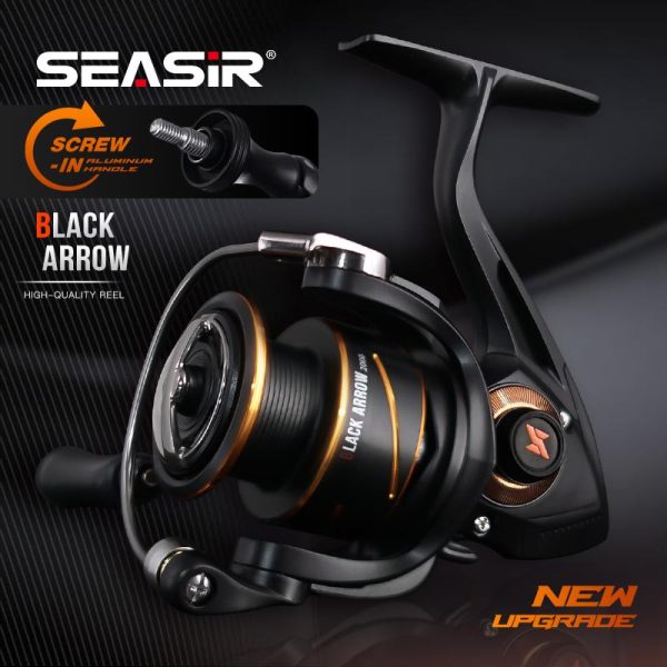 SEASIR Black Arrow Spinning Fishing Reel Screw-in aluminum handle Power handle 5+1BB Metal Main Gear Smoother Aluminum Spool Strong Drag Waterproof High-Quality Fishing Reel
