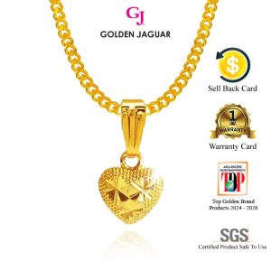 Emas Jaguar (8.56 g) GJ Rantai Leher Necklace Papan 50CM + Loket Love Stone 24K Gold Plated (416500201+LDC756)