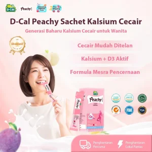 Sachet Peachy, D-Cal, Kalsium Cecair, 500mg Kalsium + 600IU Vitamin D setiap Sachet, Untuk Ibu, Kehamilan dan Wanita Kerjaya, Diperakui di peringkat antarabangsa, Dijual oleh TikTok Shop, suplemen vitamin