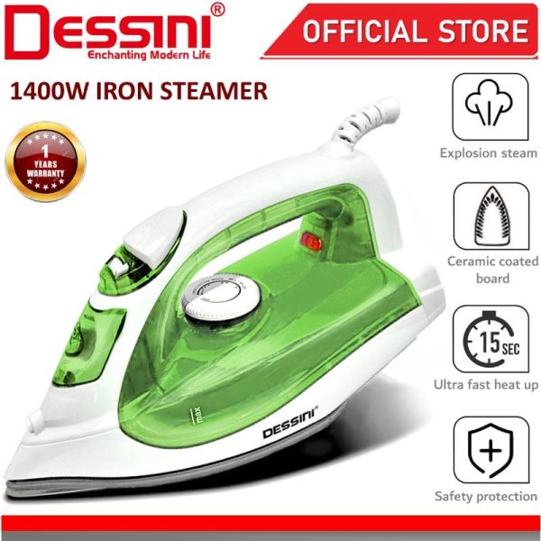 DESSINI ITALY Electric Ceramic Soleplate Garment Steam Iron Sprayer Steamer Clothes Brush Seterika Baju (1400W)