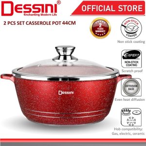 DESSINI ITALY Granite Die Cast Aluminium Non Stick Casserole Pot Bowl Deep Fry Pan Cookware Tool (44cm)