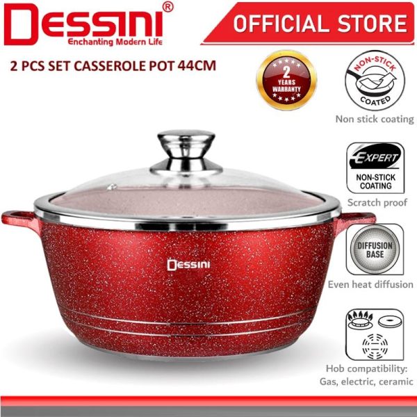 DESSINI ITALY Granite Die Cast Aluminium Non Stick Casserole Pot Bowl Deep Fry Pan Cookware Tool (44cm)