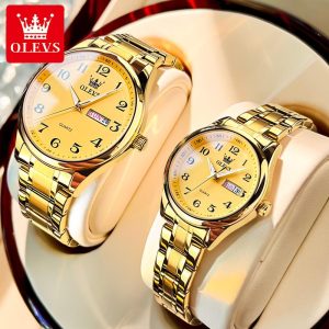 OLEVS Jam Couple Set Original Pasangan Menonton untuk Kalis Air Asal Perak Keluli Tahan Karat Gaya Korea Kuarza Fesyen Analog Lelaki dan Wanita Pasangan with Luxury Box 55-67 Watches