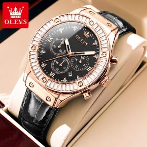 OLEVS Jam Tangan Wanita Original Fesyen Tali Kulit Bercahaya Kalis Air Kalendar Mudah 2024 BARU with Luxury Box Watches 9978 Rotundity Material logam+kulit dalam stok Warna berbilang Pejabat parti pemberian hadiah Garanti 1 tahun
