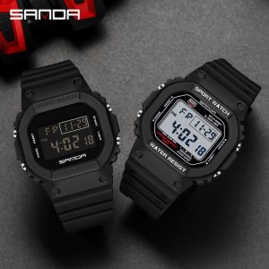 SANDA 2107, Jam Tangan Sukan Elektronik Uniseks, Pelbagai fungsi, Kalis Air, Fesyen, Paparan Digital LED, Kalendar, Berkilau, Jam Tangan Kasual, AW24
