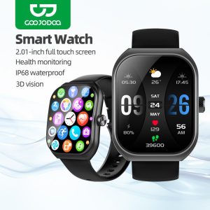 【GOOJODOQ】 Smart watch, 2.01 inch full touch screen smart fashion watch (answer/make calls), IP68 waterproof, measure sleep, call, measure calories, exercise, activity tracker for Android iOS