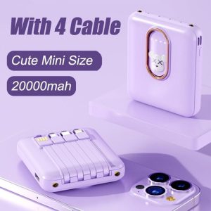 20000mah Powerbank Cute Kaws Design with Detachable 4 Cable Mini Portable Fast Charge Power Bank Charging Fast Charging