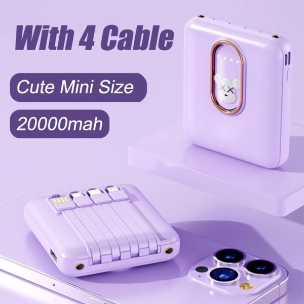 20000mah Powerbank Cute Kaws Design with Detachable 4 Cable Mini Portable Fast Charge Power Bank Charging Fast Charging