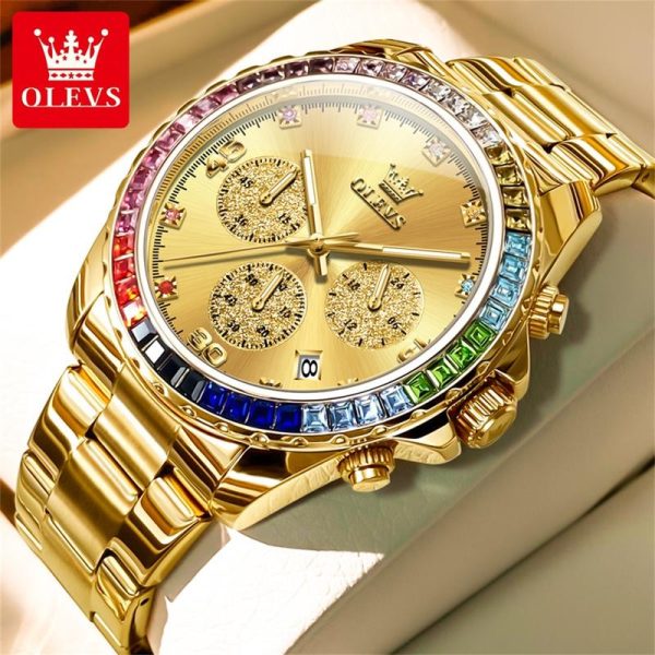 OLEVS Jam Tangan Lelaki Original Luxury Style Asli Kalis Air Keluli Tahan Karat Emas Berkilau Fesyen untuk Lelaki Watches Fesyen with Luxury Box G2939 Rotundity Bahan logam dalam stok Banyak warna Pejabat parti pemberian hadiah Garanti 1 tahun