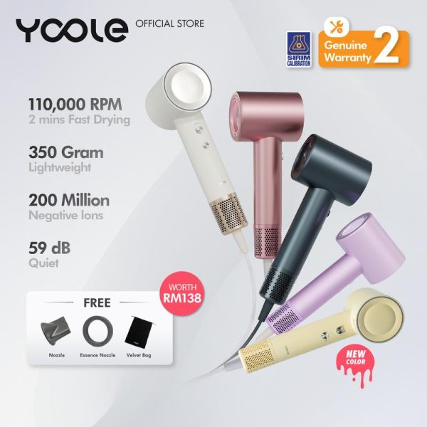[New Arrival]Yoole High Speed Hair Dryer S | negative ions Technology | light weight | 110K RPM Motor | Thermo Control Ergonomic Design | Quick-drying with 8 Drying Modes