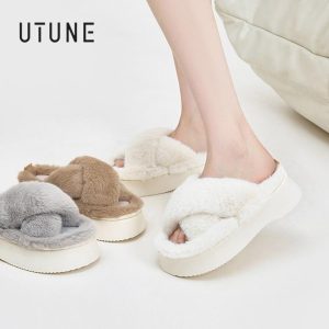 Selipar Wanita Musim Sejuk, UTUNE, Selipar Mewah, Sesuai untuk Musim Bunga dan Musim Luruh, Selipar Dalaman, Selipar Boleh Dipakai, Fesyen, Rekaan Comel
