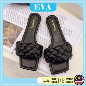 READY STOCK EVA Women's Sandals Korean Fashion Women Slippers Shoes Square Toe Flat Slippers Lady