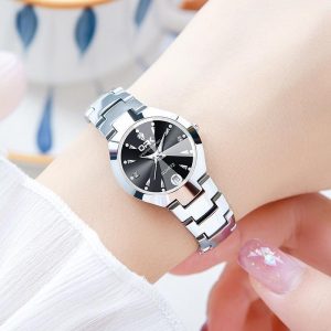 OPK L8105 Jam Tangan Wanita Perempuan Women's Watch Quartz Waterproof Black Silver Stainless Steel Luminous Calendar Wearable Scratch Resistant Zirconium Diamond Luxury Elegant Ladies Casual Watch For Women Female Gelap Tahan Karat Tali Jam Watches