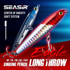 Gewang Memancing, SEASIR, Pensel Tenggelam, dengan Sistem Pemindahan Pusat Graviti, Tersedia dalam Berat 10/14/16 / 18 / 24g, Gewang Pensel ABS Tenggelam, Umpan Keras Tiruan