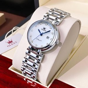OLEVS Jam Tangan Keluli Perempuan Wanita Kalis Air Asal Kasual dalam Kuarza Watches 5575 Rotundity Bahan logam dalam stok Banyak warna Pejabat parti pemberian hadiah Garanti 1 tahun