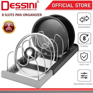 DESSINI ITALY Expandable 8 Slots Pot Pan Platter Organizer Lid Holder Storage Rack Cookware Display Shelf Rak Periuk