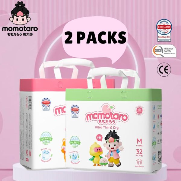 (2 PACKS) Momotaro NewBorn Diapers Probiotic Core Classic Series Baby Diapers Tape Pants Non-Woven Super Absorbent - NB/S/M/L/XL/2XL/3XL Fabric pempers