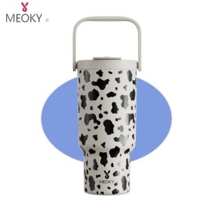 Tumbler CUTE, MEOKY, 32oz (946ML), dengan Pemegang dan Straw, Kalis Bocor, Bertebat, dengan Tudung dan Straw, Diperbuat daripada Keluli Tahan Karat, Sesuai untuk Pemegang Cawan, Reka Bentuk Mesra