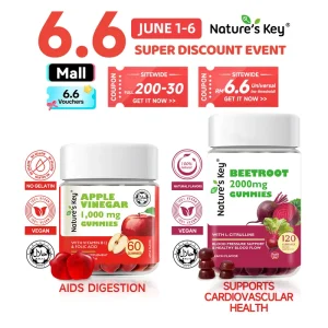 [Promote] Nature's Key Beetroot Apple Cider Vinegar Glow Gummies, Untuk Kulit Berseri dan Kecergasan Baru, Suplemen Harian Premium Untuk Dewasa, Dengan Perisa Epal dan Peach Yang Lazat