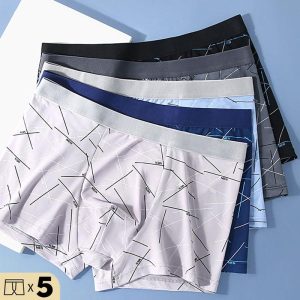 Seluar Dalam Lelaki, 5 helai, dengan Garis Gaya Teknikal, Seluar Boxer, Dalaman Bersih, Lembut dan Bernafas, Cepat kering