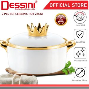 DESSINI ITALY 22CM Ceramic Serving Bowl Salad Soup Cereal Pasta Casserole Non Stick Healthy Stock Pot Cookware PERIUK