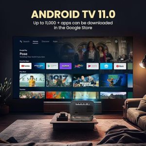 PROJEKTOR LED PINTAR, A10 KANTA, Sistem Operasi Android 11, Dwi WIFi 5G, Fokus Auto, Keystone, Cermin Tanpa Wayar, Baharu untuk 2024