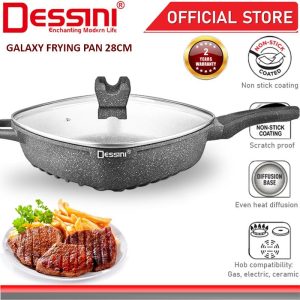 DESSINI ITALY 28CM Frying Pan Die Cast Aluminium Non Stick Grill Pot Bowl Wok Cookware Tool with Cover PERIUK