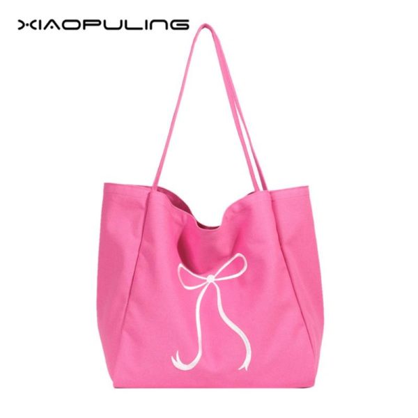 Beg Tote Kanvas, XIAOPULING, Untuk Wanita, Sulaman Ikatan bentuk rama-rama, Kapasiti Besar, Sesuai untuk Ulang-alik dan Kerja, Tahan Lama, Pegang Tangan Bahu Kulit Bags Totebag Bunga Anyaman