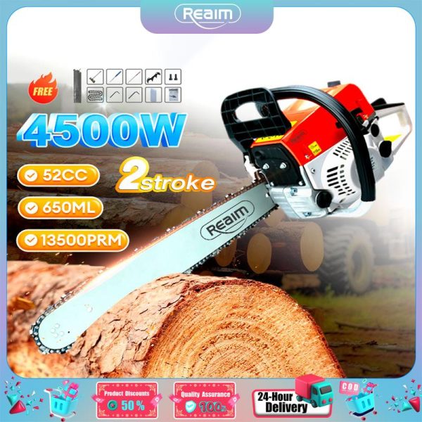 [REAIM] Chainsaw Gasoline Chainsaw 22/20/18inch Cordless (Orange）Chain Saw 52cc Wireless Motor Electric Authenticity guarantee mesin pokok kayu Gergaji