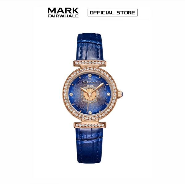 【100% Authentic】Jam Tangan Bulat Berlian Bergaya Mewah, untuk Wanita, Tali Kulit Fesyen Mewah Tinggi, Pergerakan Kuarza, 3630, oleh Mark Fairwhale Watches