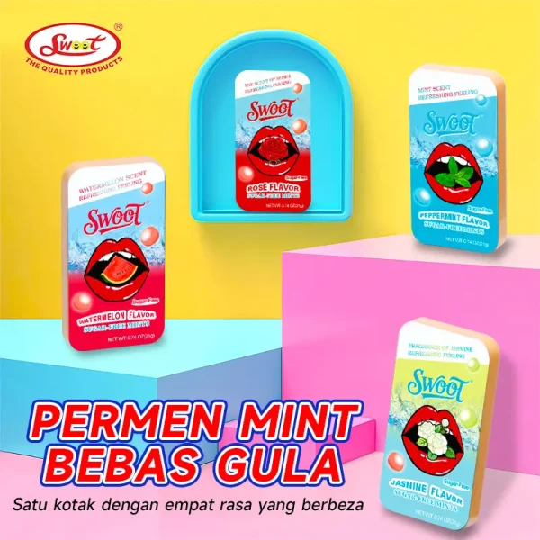 SWOOT Halal Sugar Free Mint Candy Freshness Breath individually packaged in 4 flavors (Banana, Rose, Sweet, Pudding) Food Snacks