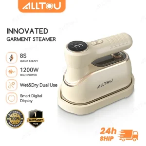 ALLTOU 1200W Exquisite Electric Handheld Steam Iron Steamer LED Screen Wet & Dry Iron Flexible Switching Handle Stable Temperature 150ML Water Tank 2-Level Foldable Portable Machine Travel Iron