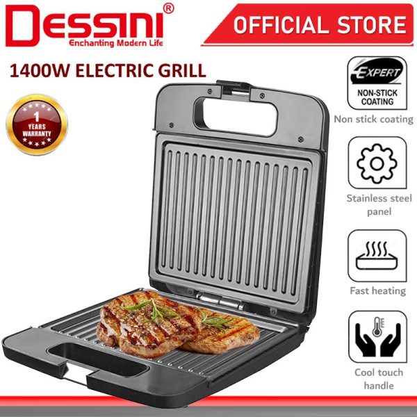 DESSINI ITALY Double Sided Electric Pizza Panini Waffle Sandwich Maker Toaster Barbecue BBQ Grill Non-Stick Baking Pan