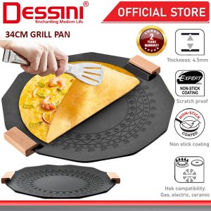 DESSINI ITALY 34CM Grill Steak Frying Pan Non Stick Picnic Griddle Camping Flat Plate Pot Bowl Wok Cookware Kuali Periuk